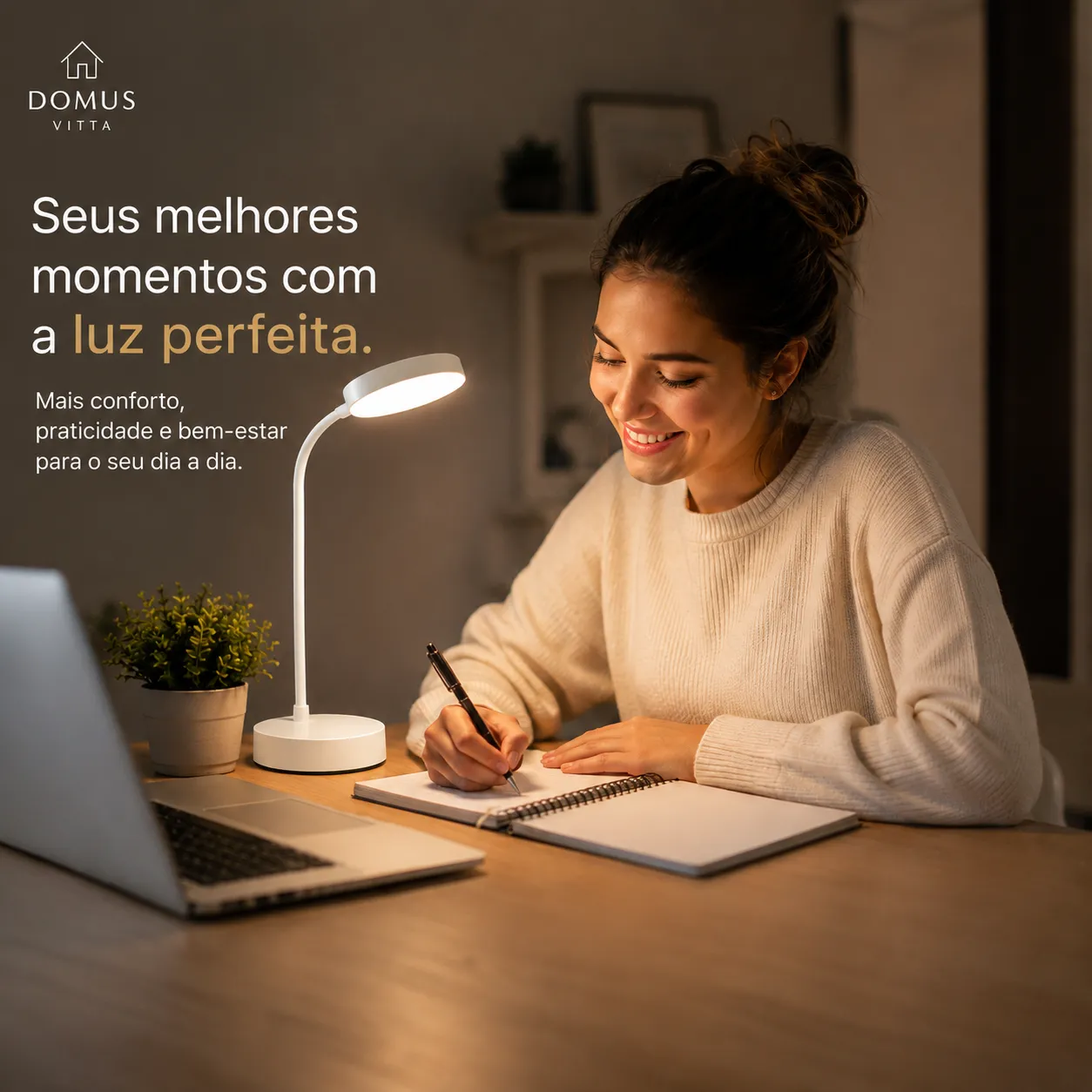 Luminária de Mesa LED Recarregável Touch com 3 Tons de Luz e Haste Flexível