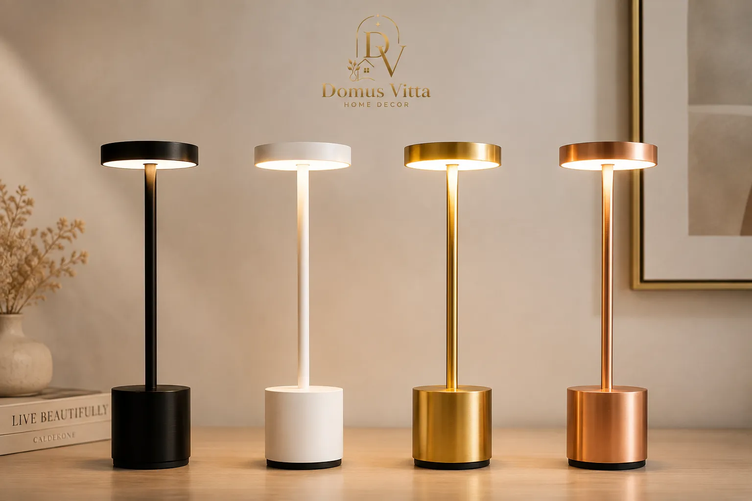 Luminária de Mesa Abajur Cabeceira Escrivaninha LED 3 em 1 Recarregável Tipo C Preto Cromado Dourado