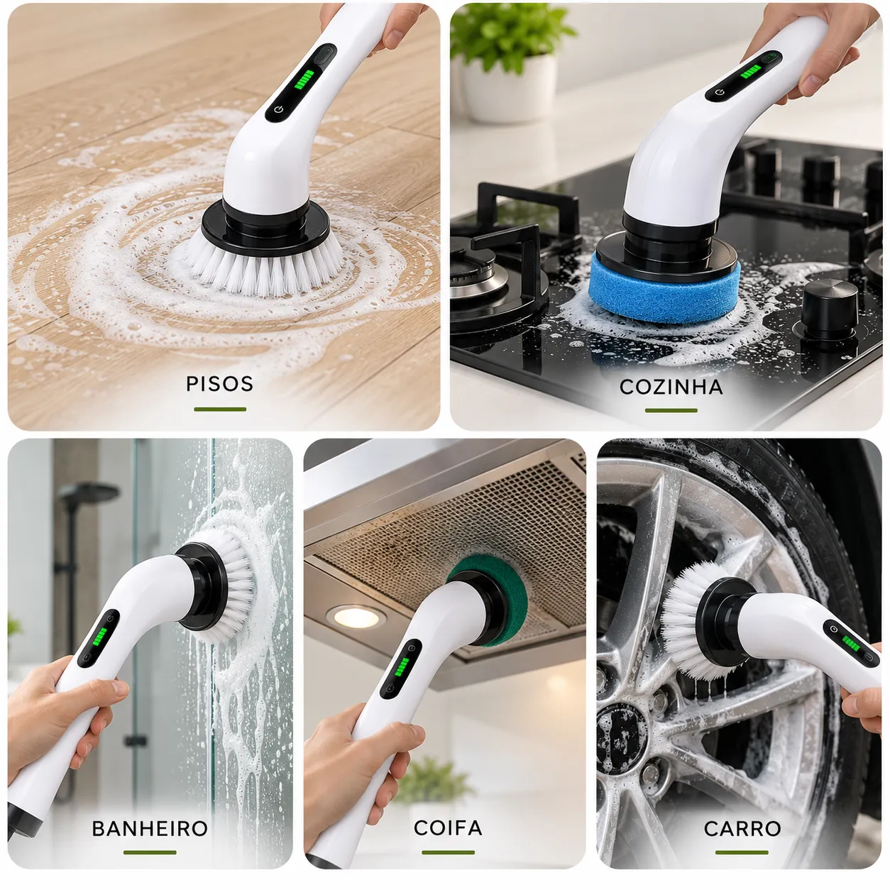 Escova de limpeza elétrica multifuncional sem fio 9 em 1 para limpeza de carros, cozinhas e banheiros (recarregável)