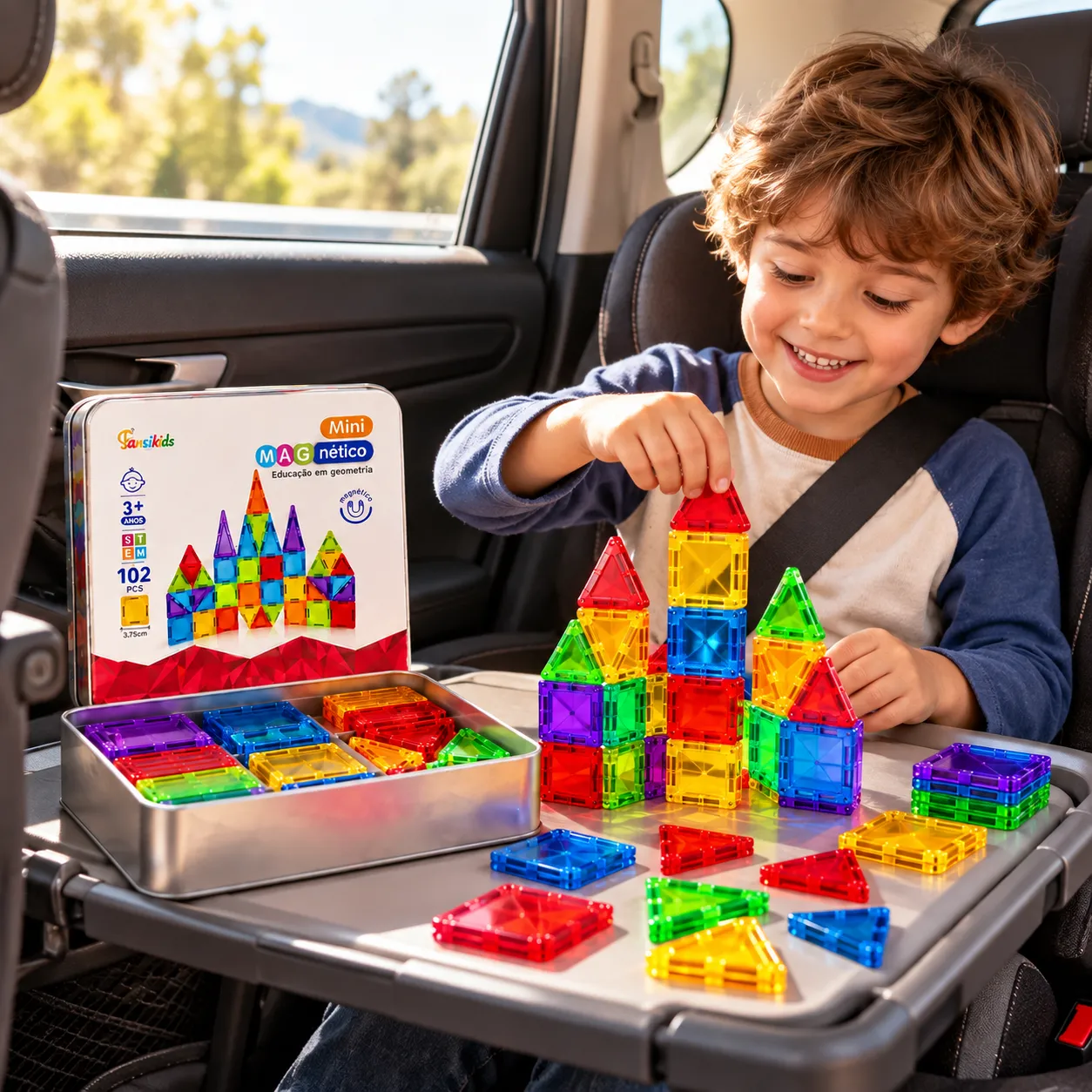 Kit Brinquedo Bloco Magnético de Construção com Imã Estojo Metal Educativo Bloquinhos de Montar que Grudam
