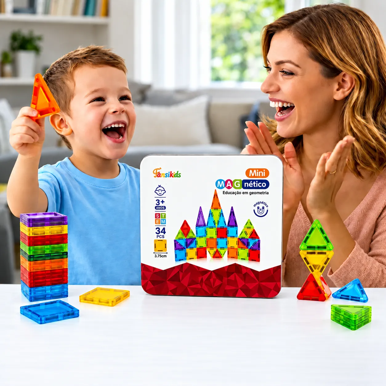 Kit Brinquedo Bloco Magnético de Construção com Imã Estojo Metal Educativo Bloquinhos de Montar que Grudam