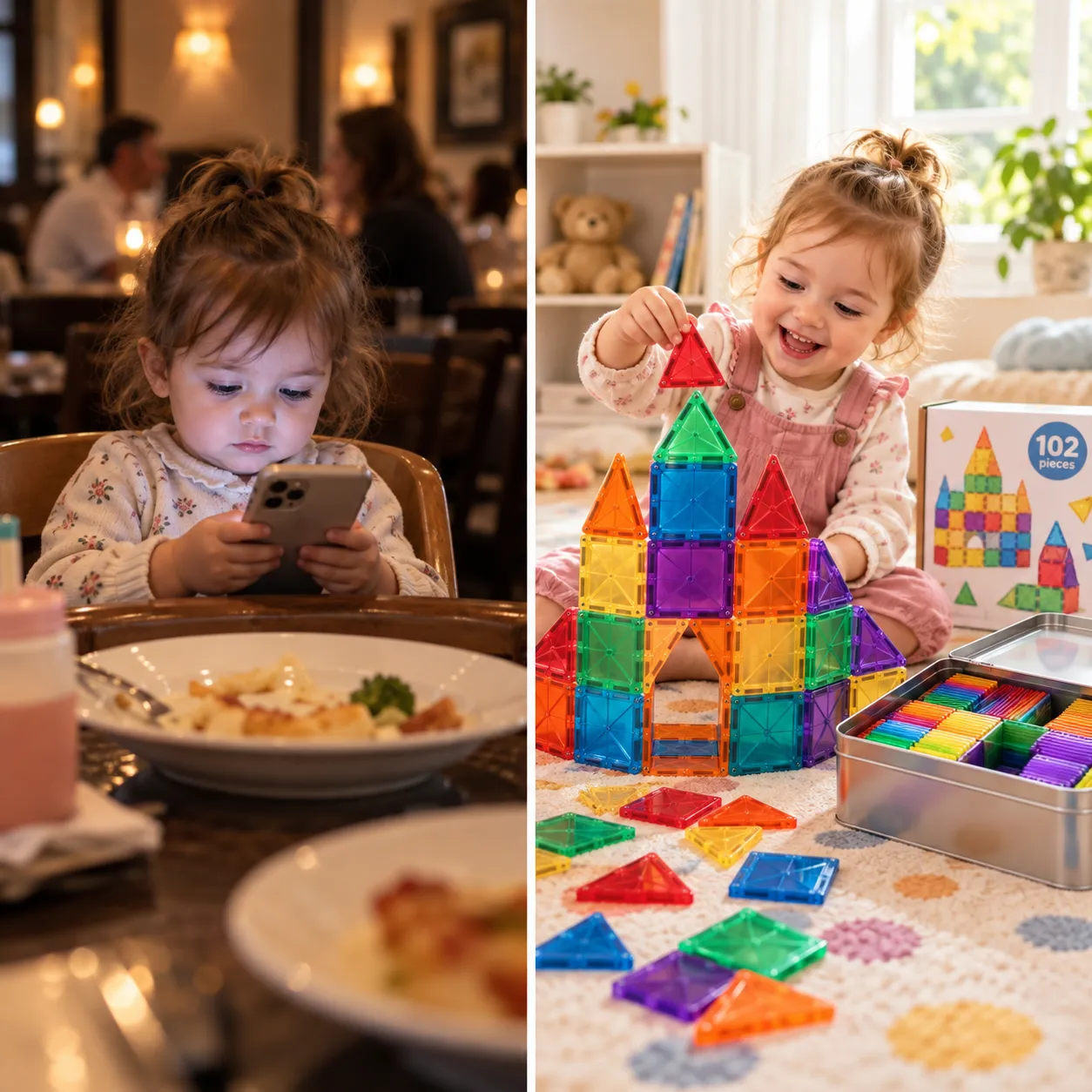 Kit Brinquedo Bloco Magnético de Construção com Imã Estojo Metal Educativo Bloquinhos de Montar que Grudam