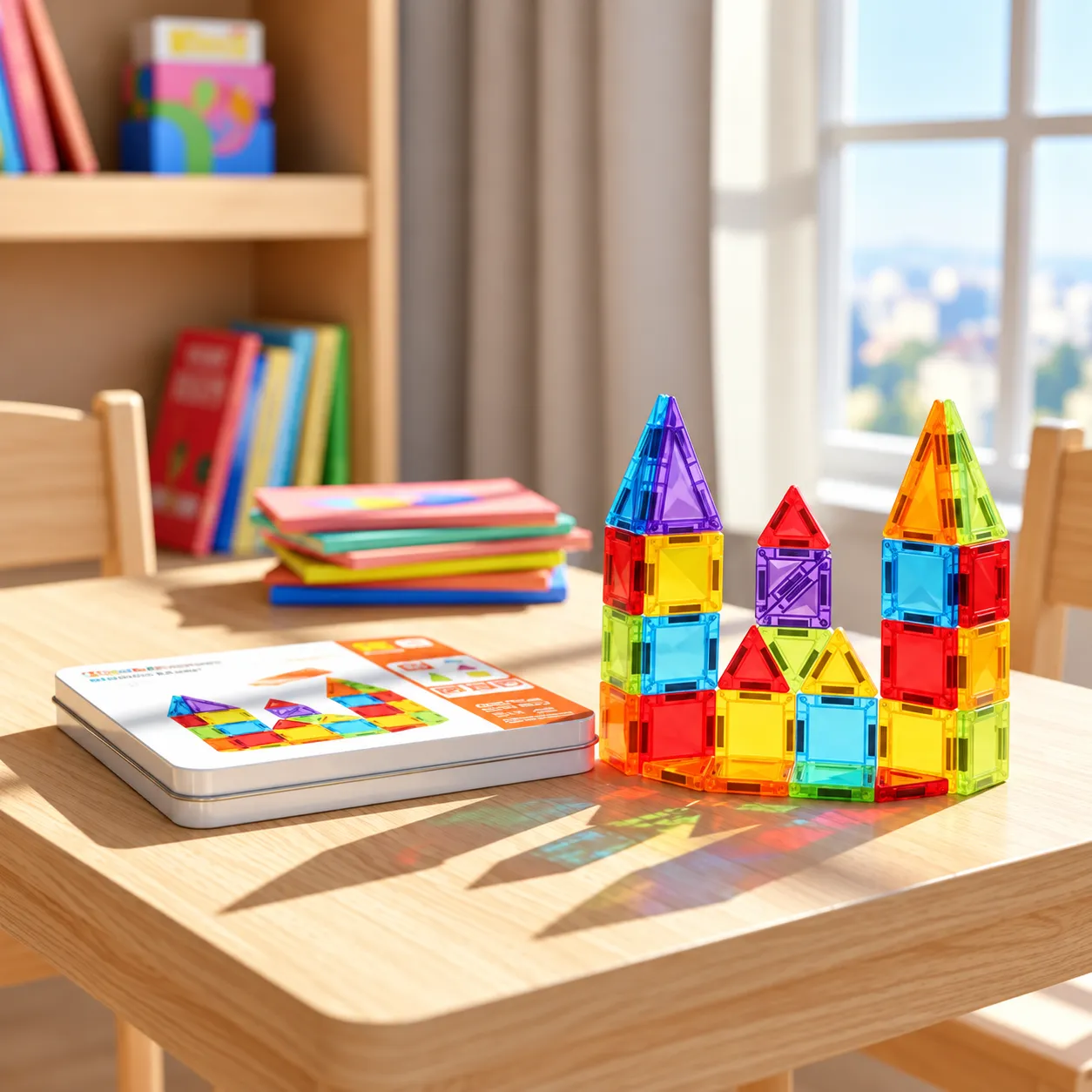 Kit Brinquedo Bloco Magnético de Construção com Imã Estojo Metal Educativo Bloquinhos de Montar que Grudam