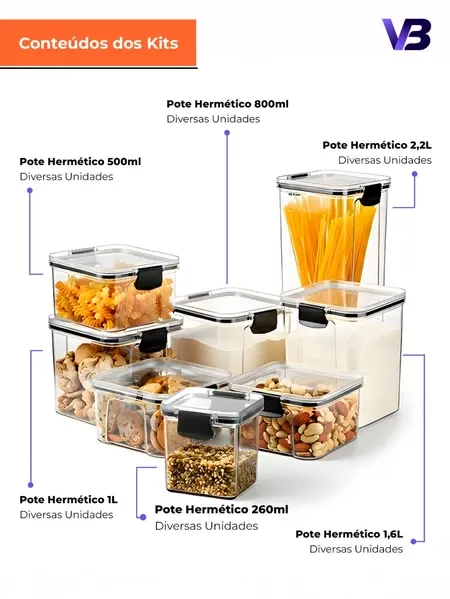 Kit Potes Herméticos para Mantimentos com Trava | Transparente e BPA Free