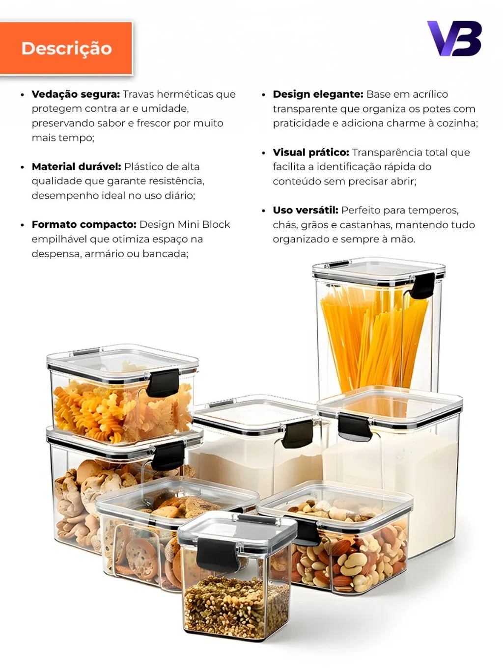 Kit Potes Herméticos para Mantimentos com Trava | Transparente e BPA Free