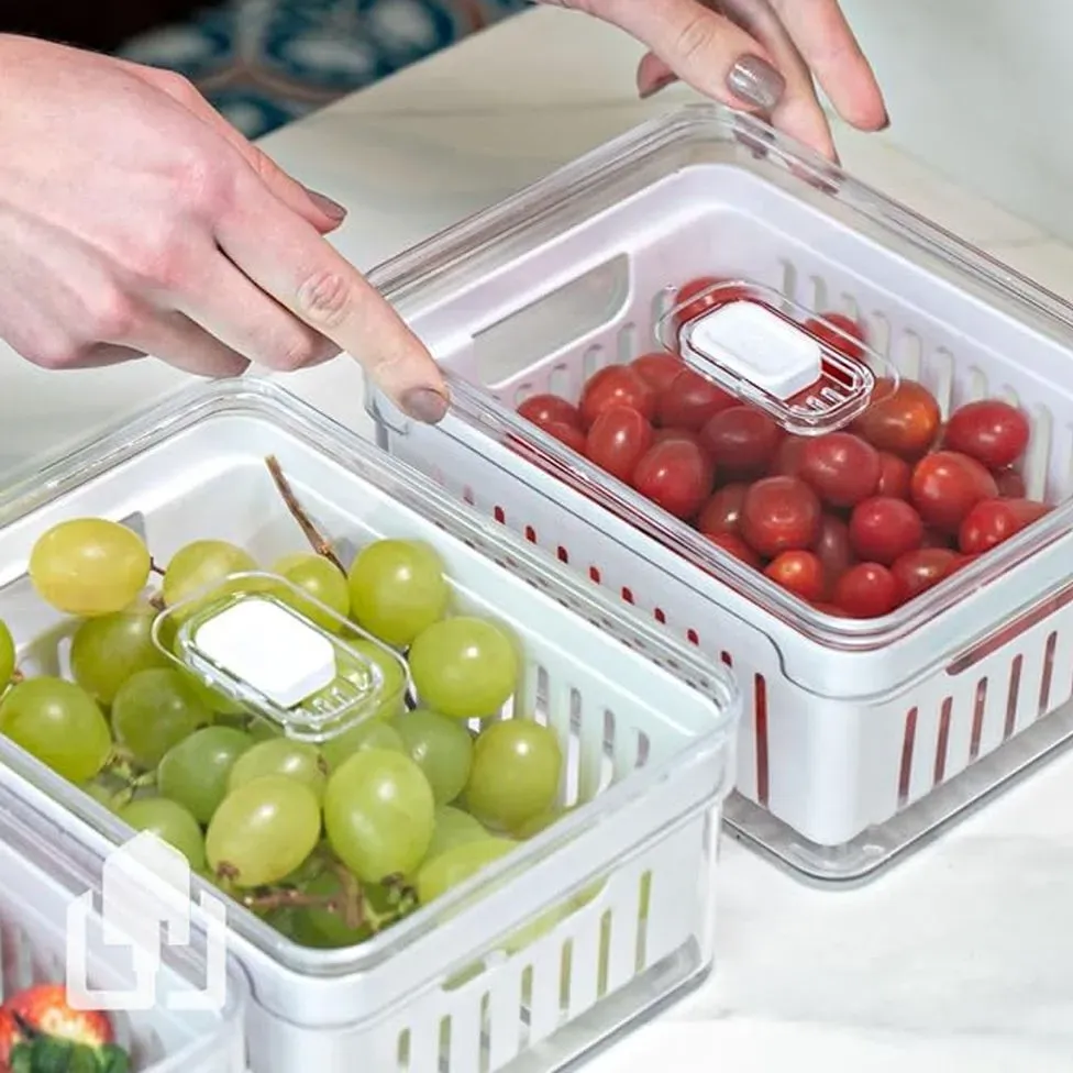 Kits Organizadores De Geladeira Clear Com Tampa E Cesto Drenagem