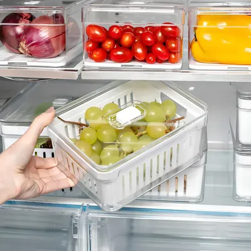 Kits Organizadores De Geladeira Clear Com Tampa E Cesto Drenagem