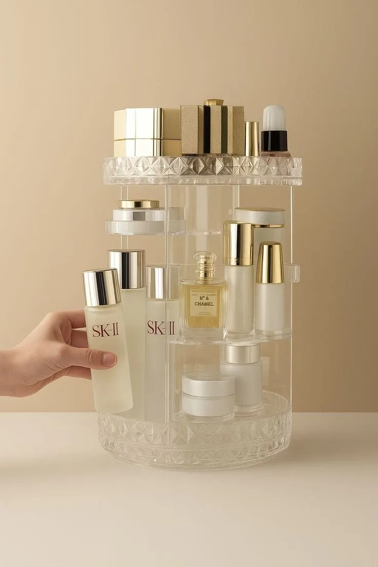 Organizador de Maquiagem Acrílico Giratório 360º Suporte Para Cosméticos