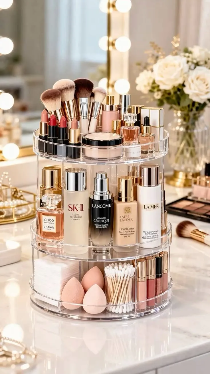 Organizador de Maquiagem Acrílico Giratório 360º Suporte Para Cosméticos