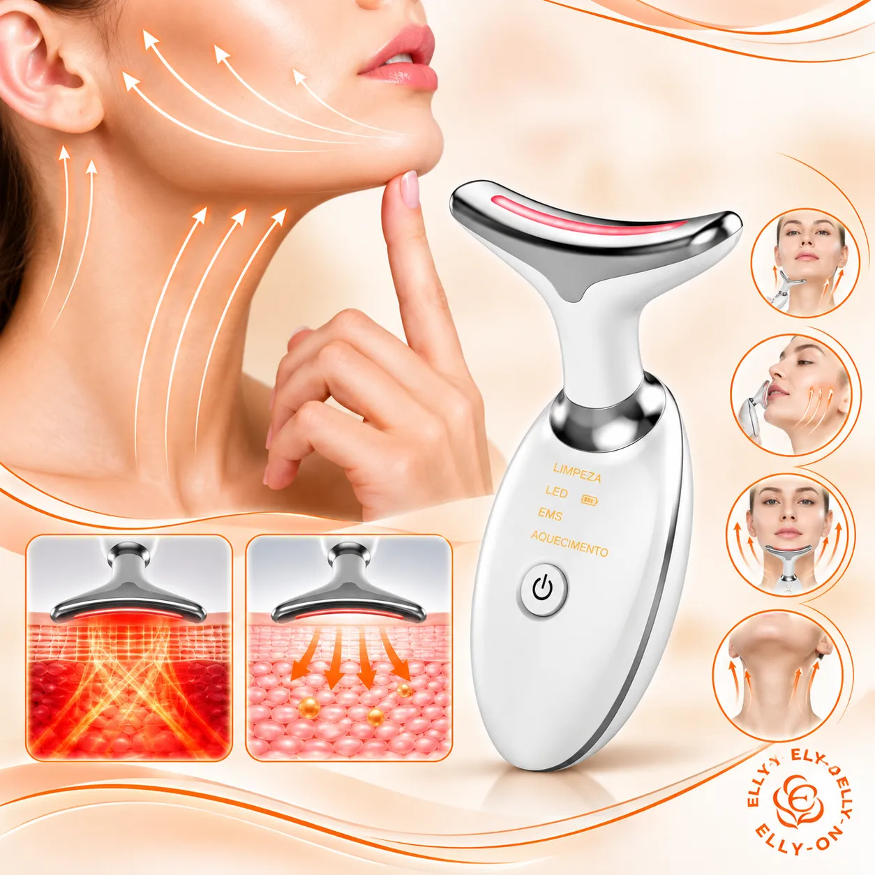 Massageador De Pescoço e Rosto LED Vibração Fototerapia Para Rejuvenescer Firmeza Anti-Rugas