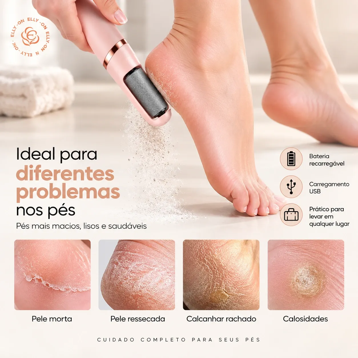 Lixador e Esfoliador de Pés Elétrico Recarregável + Lixa Extra de Brinde