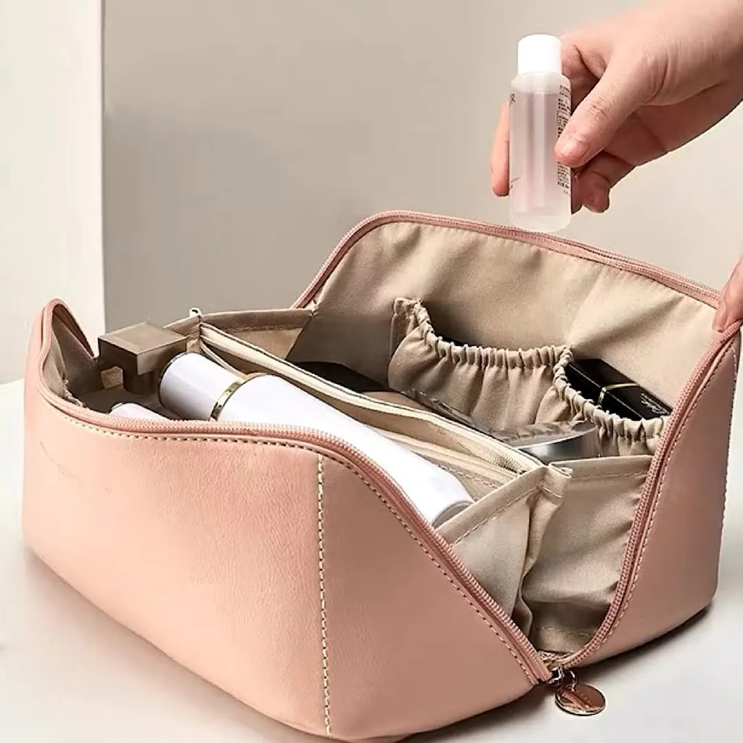 Bolsa De Cosmético De Couro PU Com Grande Capacidade Portátil Viagem Cosméticos Para Viagem