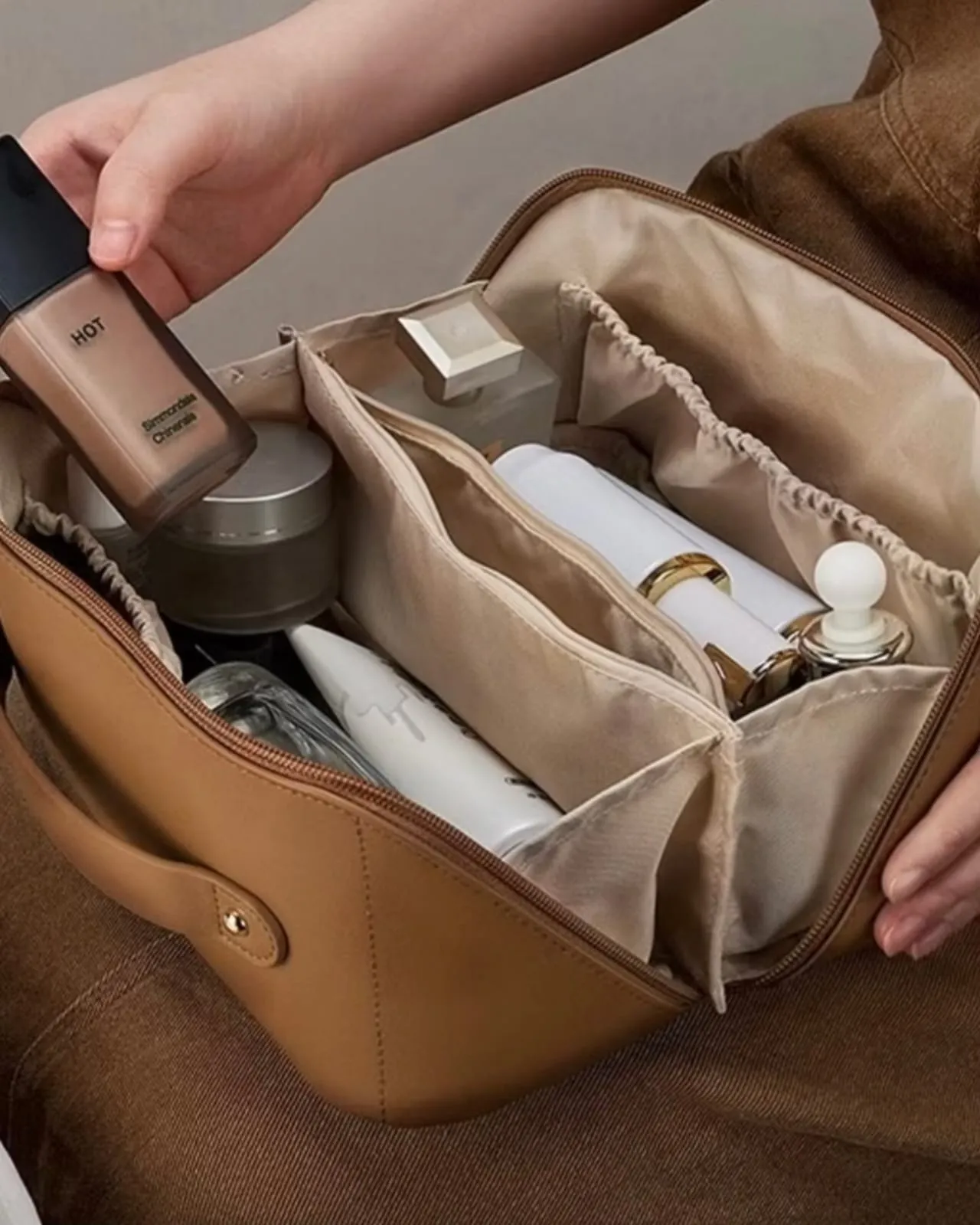 Bolsa De Cosmético De Couro PU Com Grande Capacidade Portátil Viagem Cosméticos Para Viagem