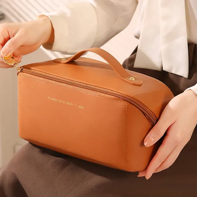 Bolsa De Cosmético De Couro PU Com Grande Capacidade Portátil Viagem Cosméticos Para Viagem