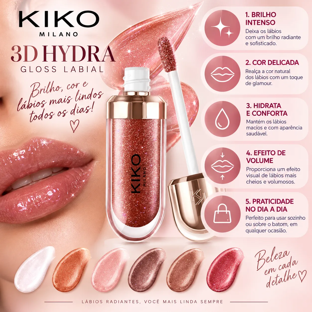 Gloss Labial Kiko Milano 3D Hydra | Brilho, Cor e Efeito de Volume