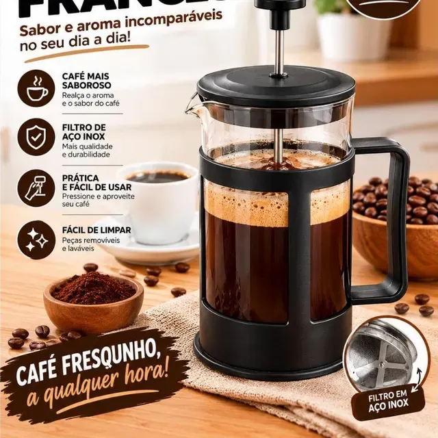 Cafeteira Francesa 600ml com Filtro em Aço Inox | Prensa Francesa