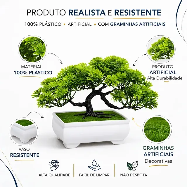 Mini Árvore Bonsai Artificial Realista Vaso Branco Decoração