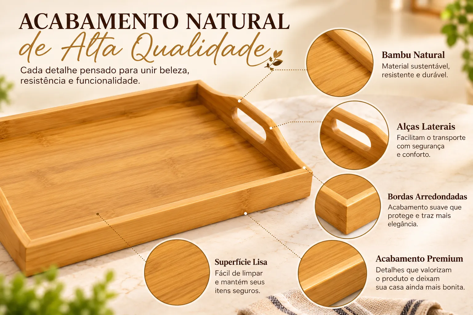 Bandeja de Bambu para Servir e Decorar | Elegância e Praticidade