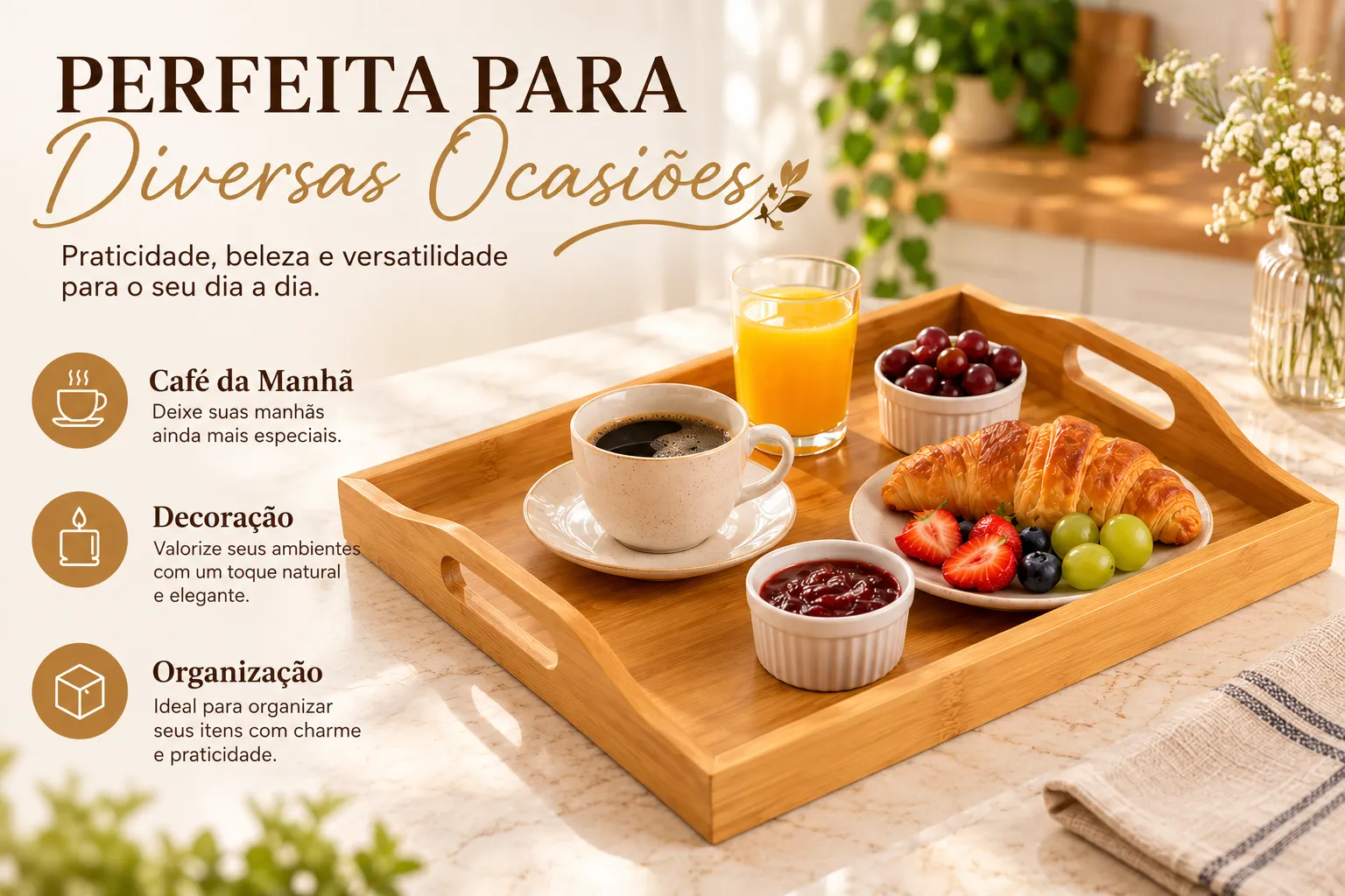 Bandeja de Bambu para Servir e Decorar | Elegância e Praticidade