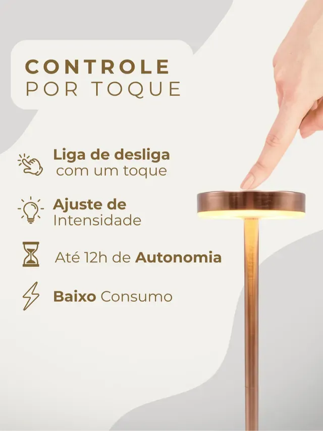 Luminária de Mesa LED Sem Fio Recarregável Touch | 5 Cores