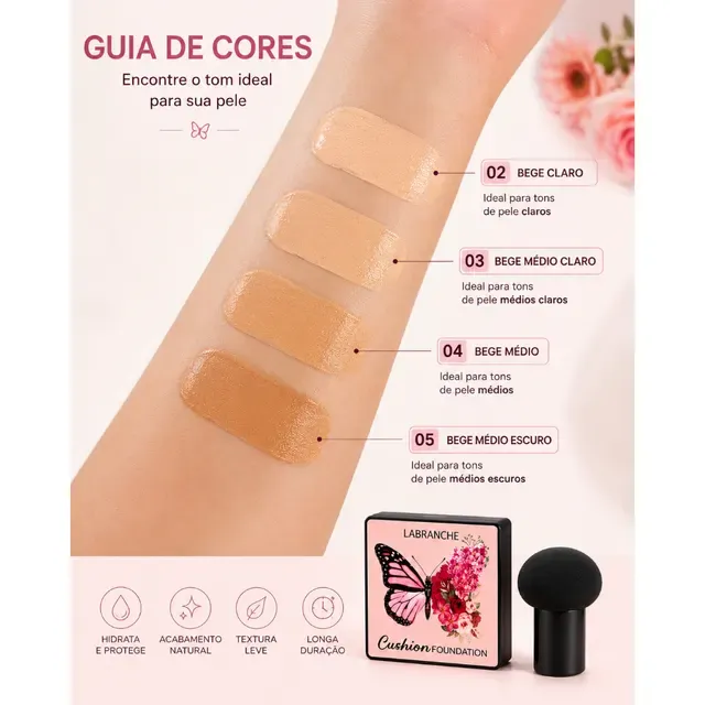 Base Mousse Mia Make 18g com Espelho e Esponja | Acabamento Acetinado