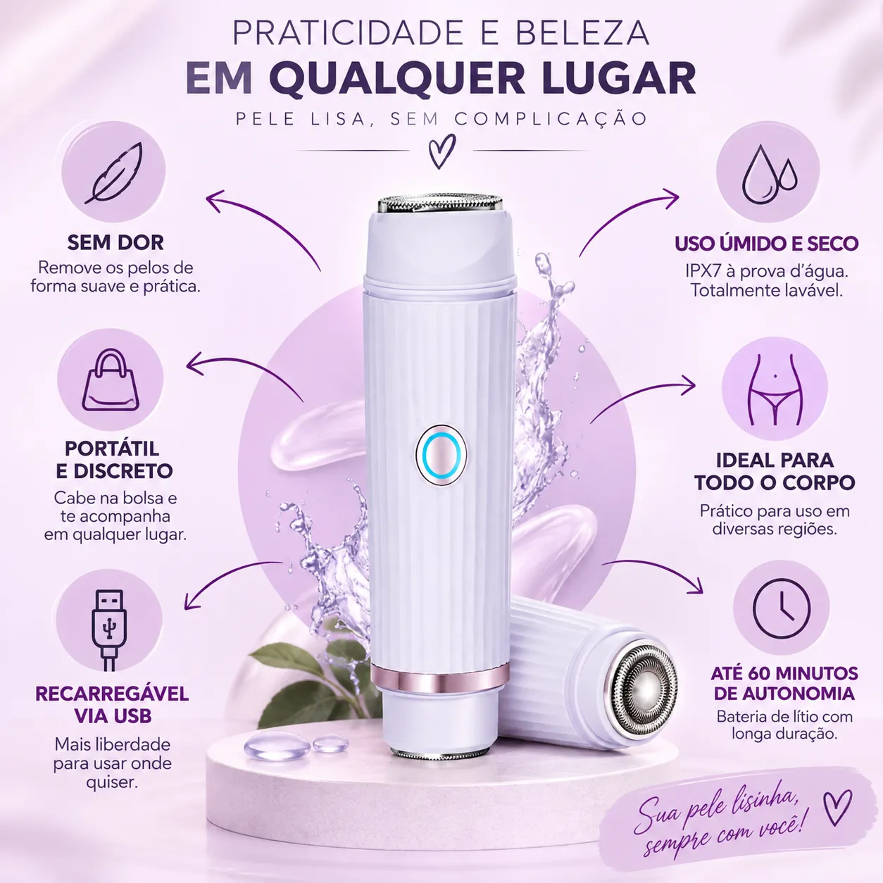 Depilador Elétrico Portátil Recarregável USB | Removedor de Pelos Corporais