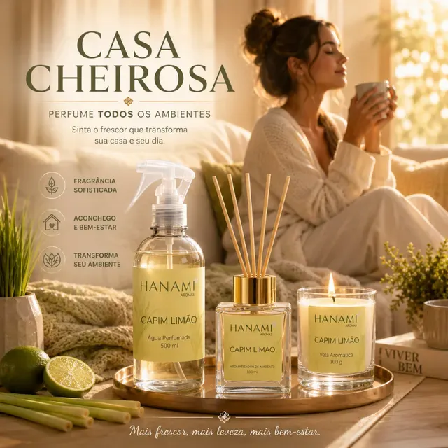 Kit Casa Cheirosa Hanami Difusor de Ambiente Água Perfumada e Vela Aromática