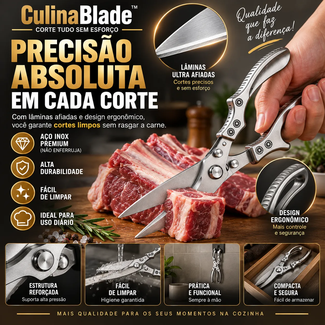 CulinaBlade™ – Tesoura de Cozinha Profissional que Corta Ossos Sem Esforço