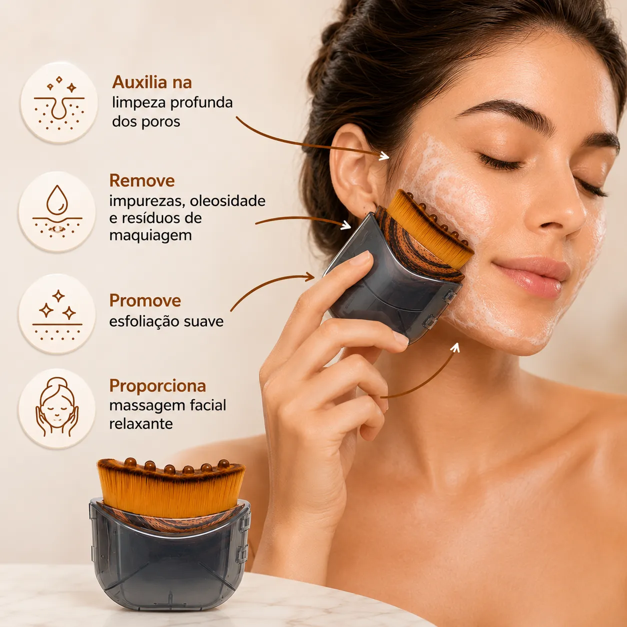 Escova Modeladora Facial Multifuncional | Limpeza, Esfoliação e Massagem