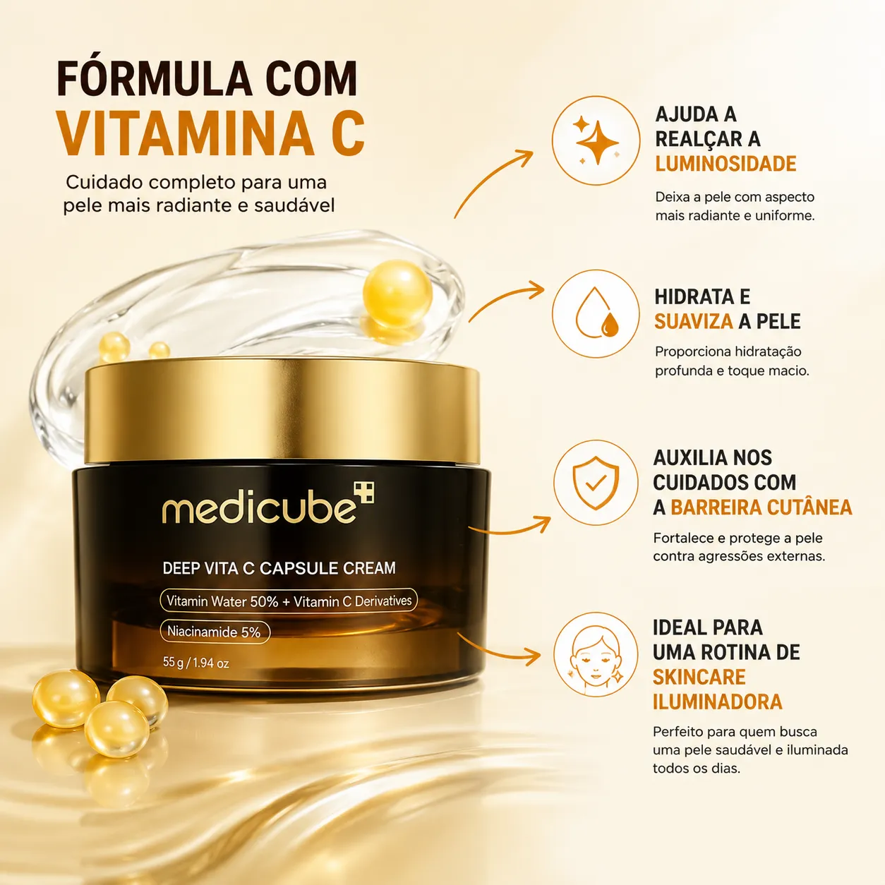 Medicube Deep Vita C Cápsula Creme Iluminador Firmador Barreira Da Pele Vitamina Facial Cuidados Faciais 55ml