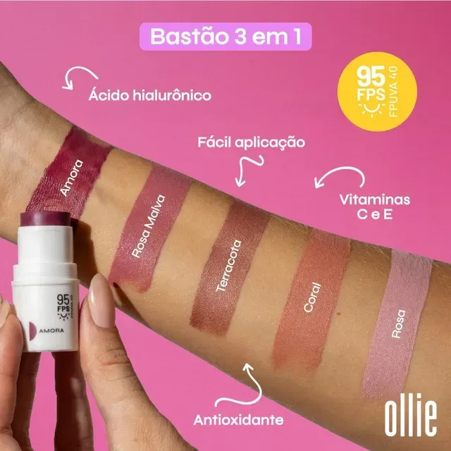 Ollie Bastão 3 em 1 - Blush, Batom e Sombra FPS 95