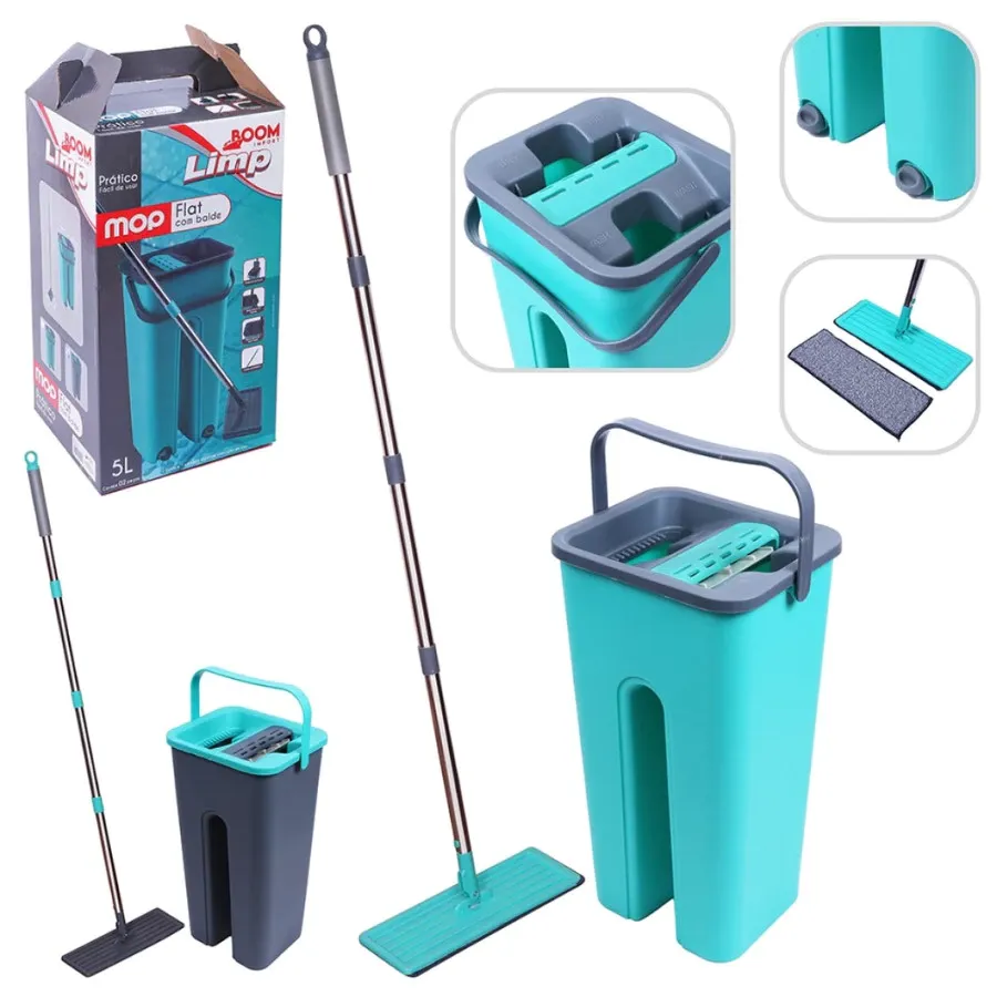Rodo Mop Flat 2 Refis Esfregão Com Balde