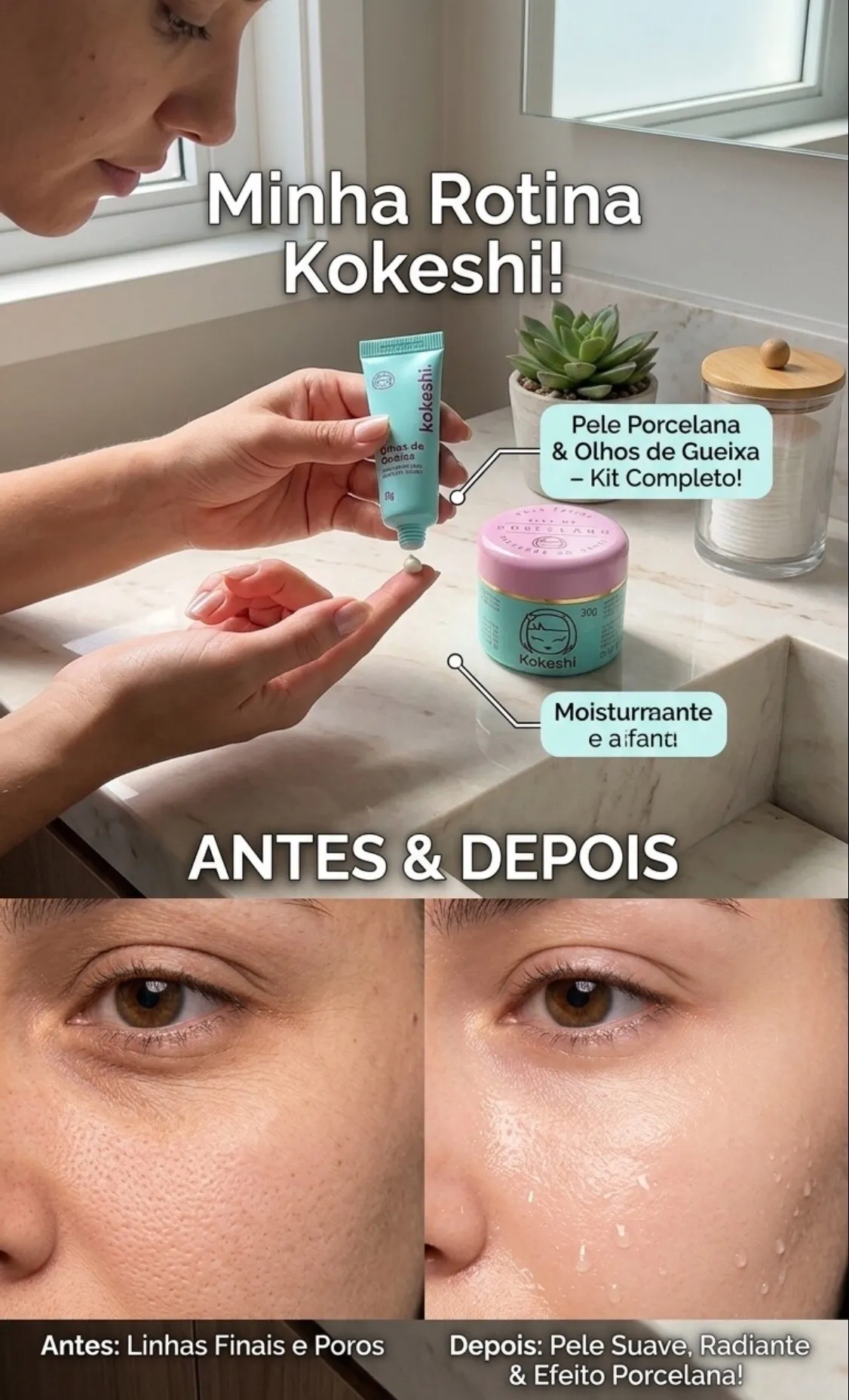 Kit Dupla Renovadores Faciais Kokeshi Pele Porcelana Olhos Gueixa