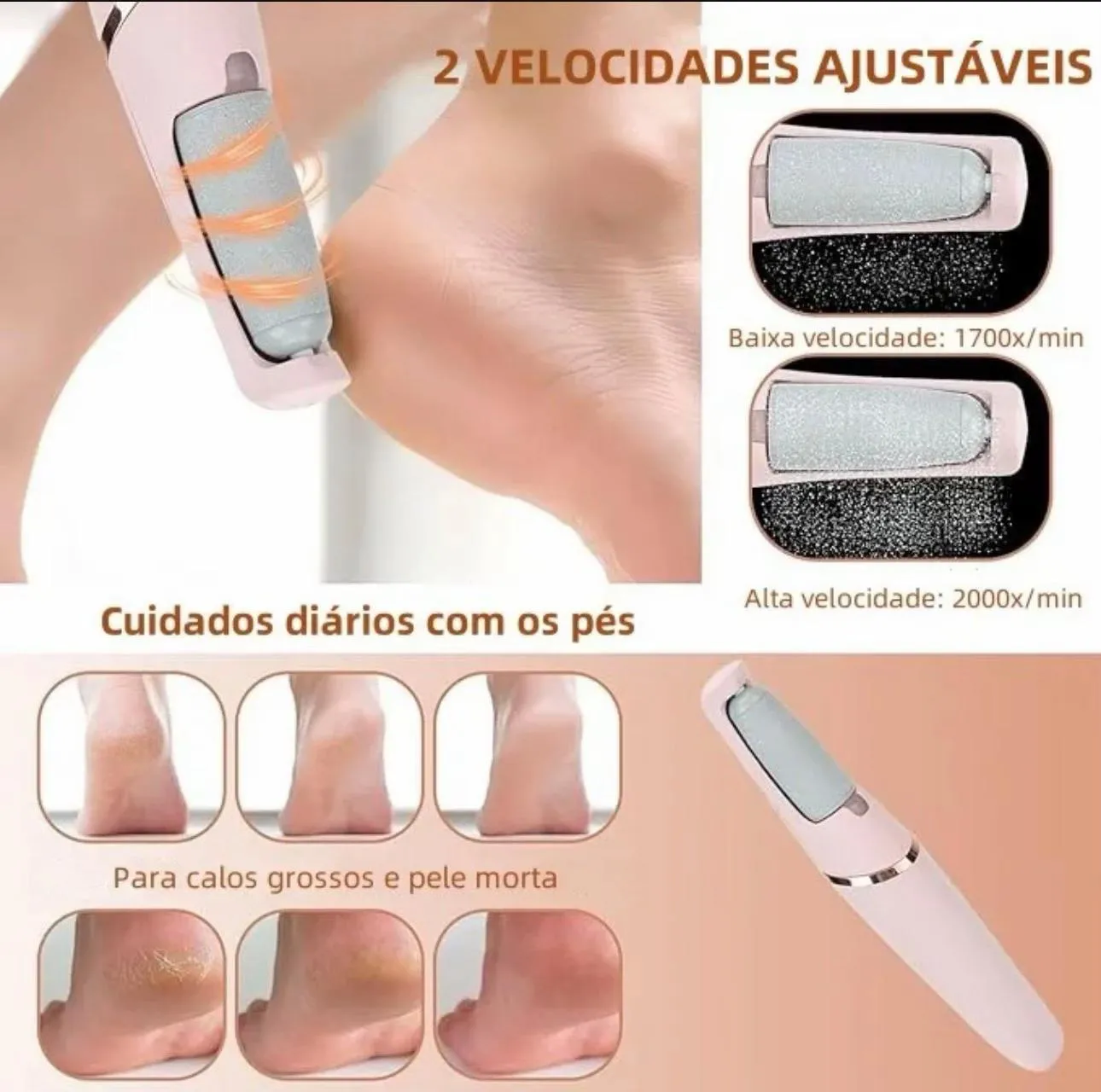 Lixador de Pé Elétrico - Esfoliador Tira Calos Pedicure Portátil