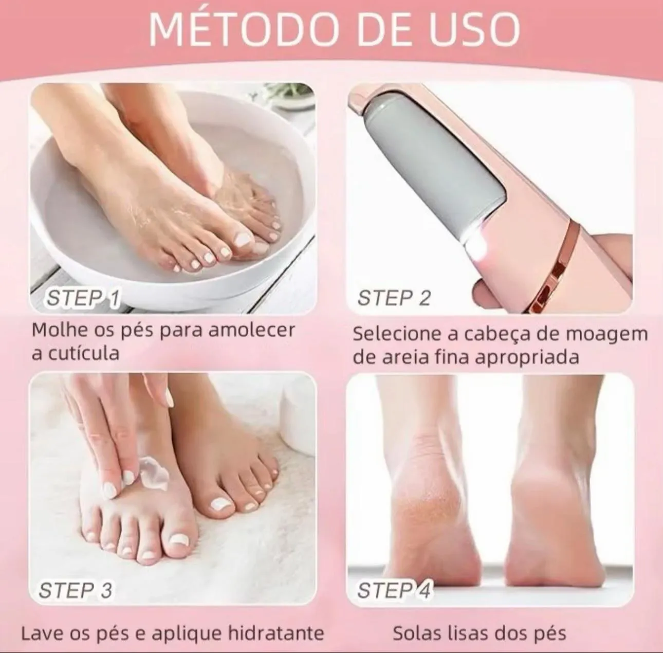 Lixador de Pé Elétrico - Esfoliador Tira Calos Pedicure Portátil
