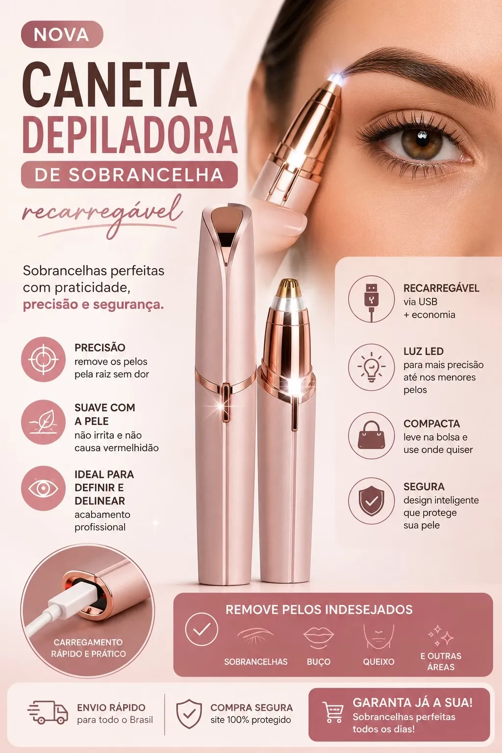 Depilador Indolor Caneta Sobrancelha Removedor Instantâneo