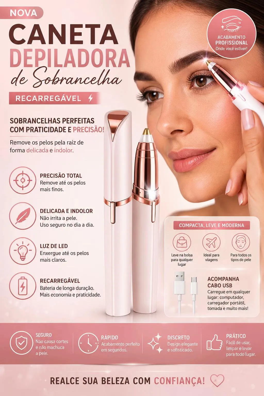 Depilador Indolor Caneta Sobrancelha Removedor Instantâneo