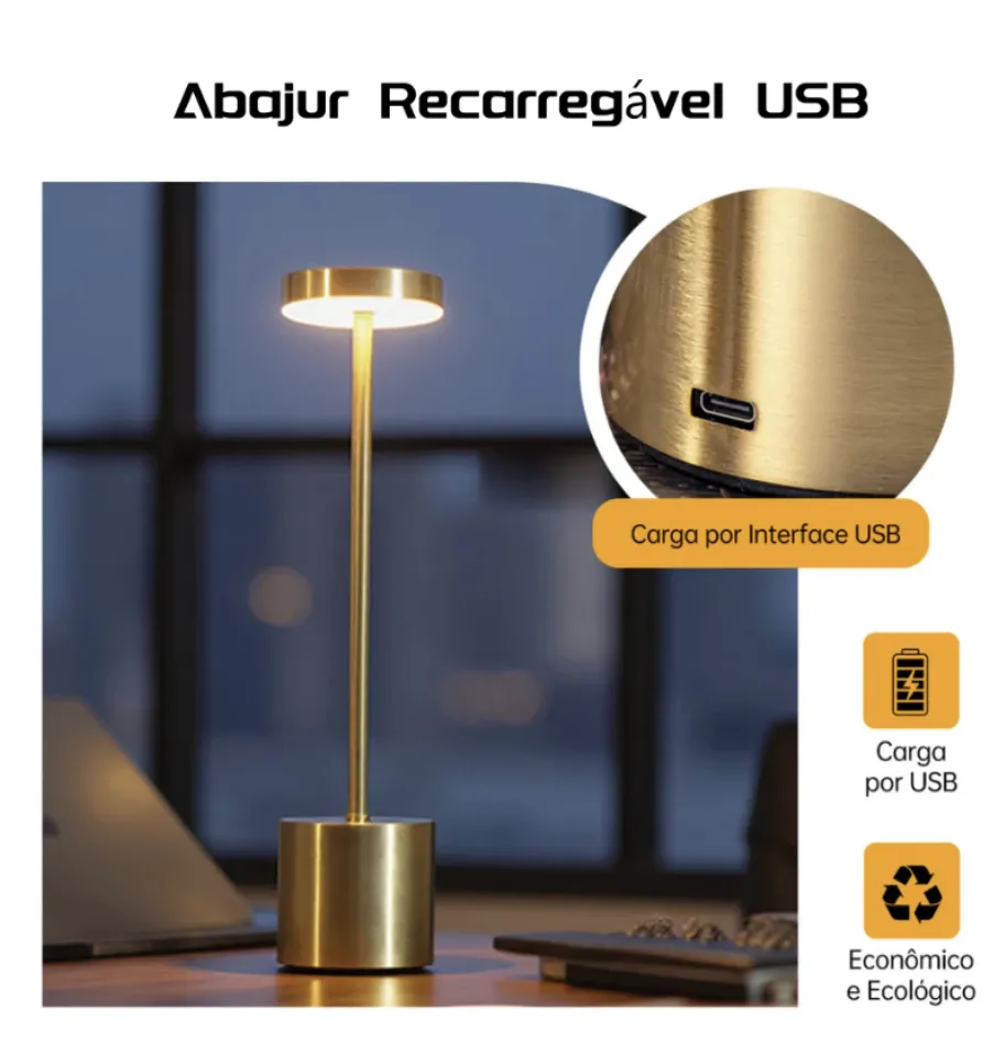 Abajur de Mesa Recarregável Sem fio Decorativo