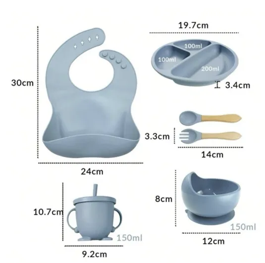 Kit 8 Peças de Talheres de Silicone para Bebês e Crianças sem BPA