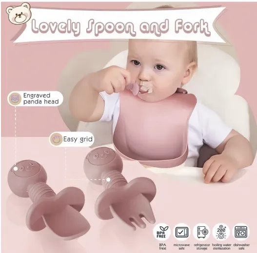 Kit 8 Peças de Talheres de Silicone para Bebês e Crianças sem BPA