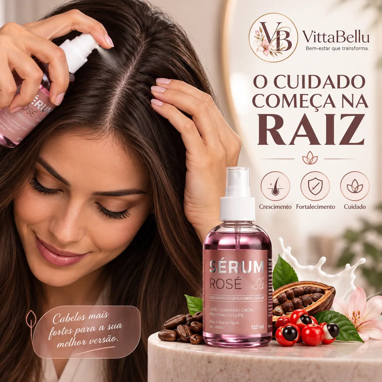 Serum Poderoso Rosé Cresce Barba e Cabelo Sobrancelha Tônico Capilar Original