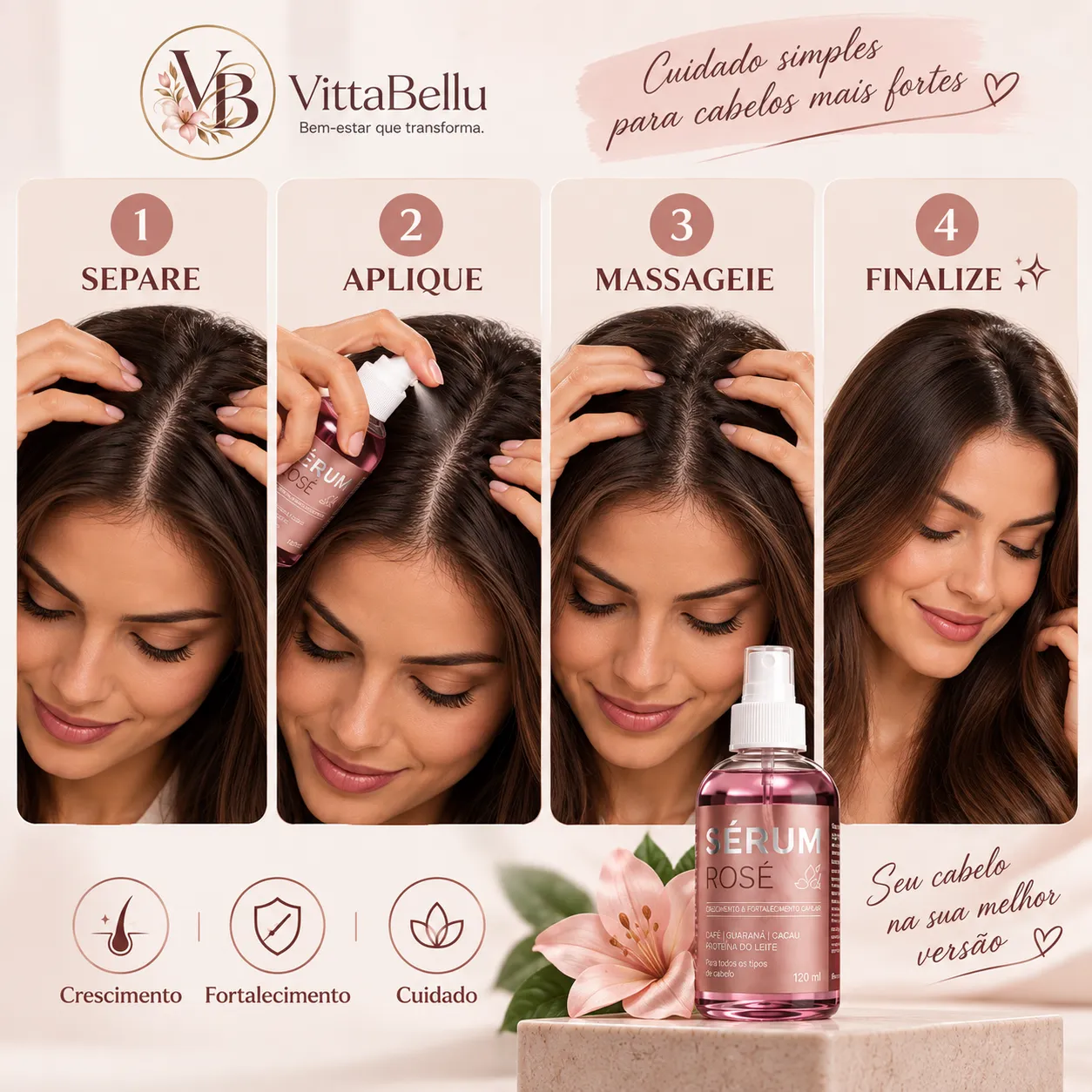 Serum Poderoso Rosé Cresce Barba e Cabelo Sobrancelha Tônico Capilar Original