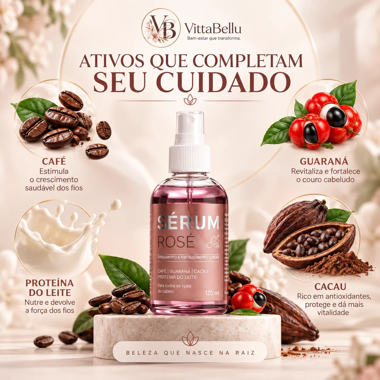 Serum Poderoso Rosé Cresce Barba e Cabelo Sobrancelha Tônico Capilar Original