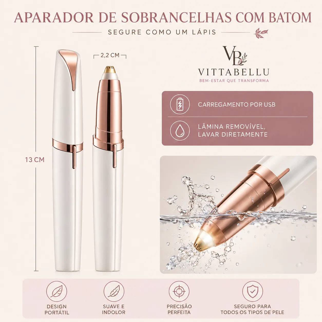 DEPILADOR INDOLOR CANETA SOBRANCELHA REMOVEDOR INSTANTÂNEO ELÉTRICO