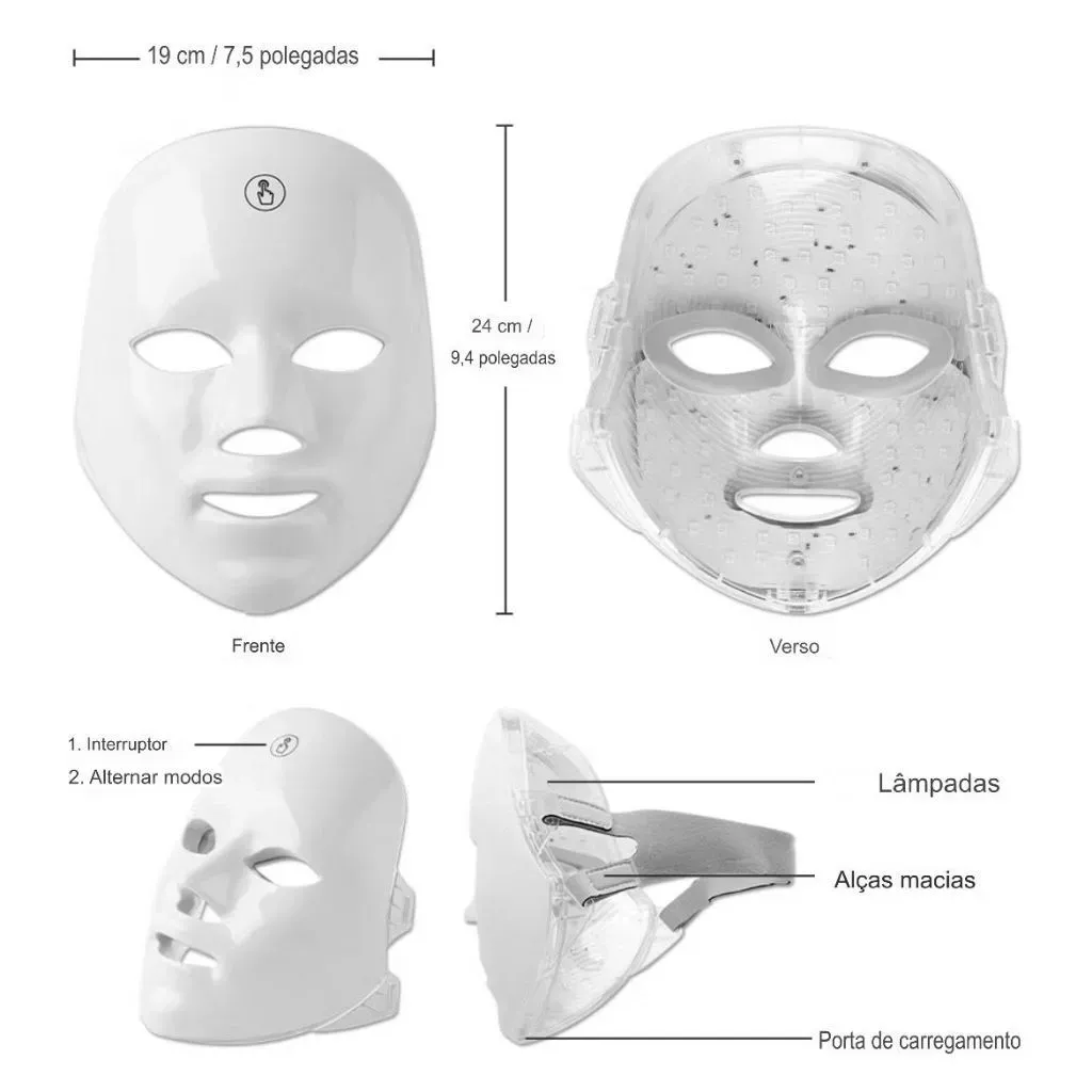 Máscara Facial LED 7 Cores – Fototerapia para Skincare em Casa