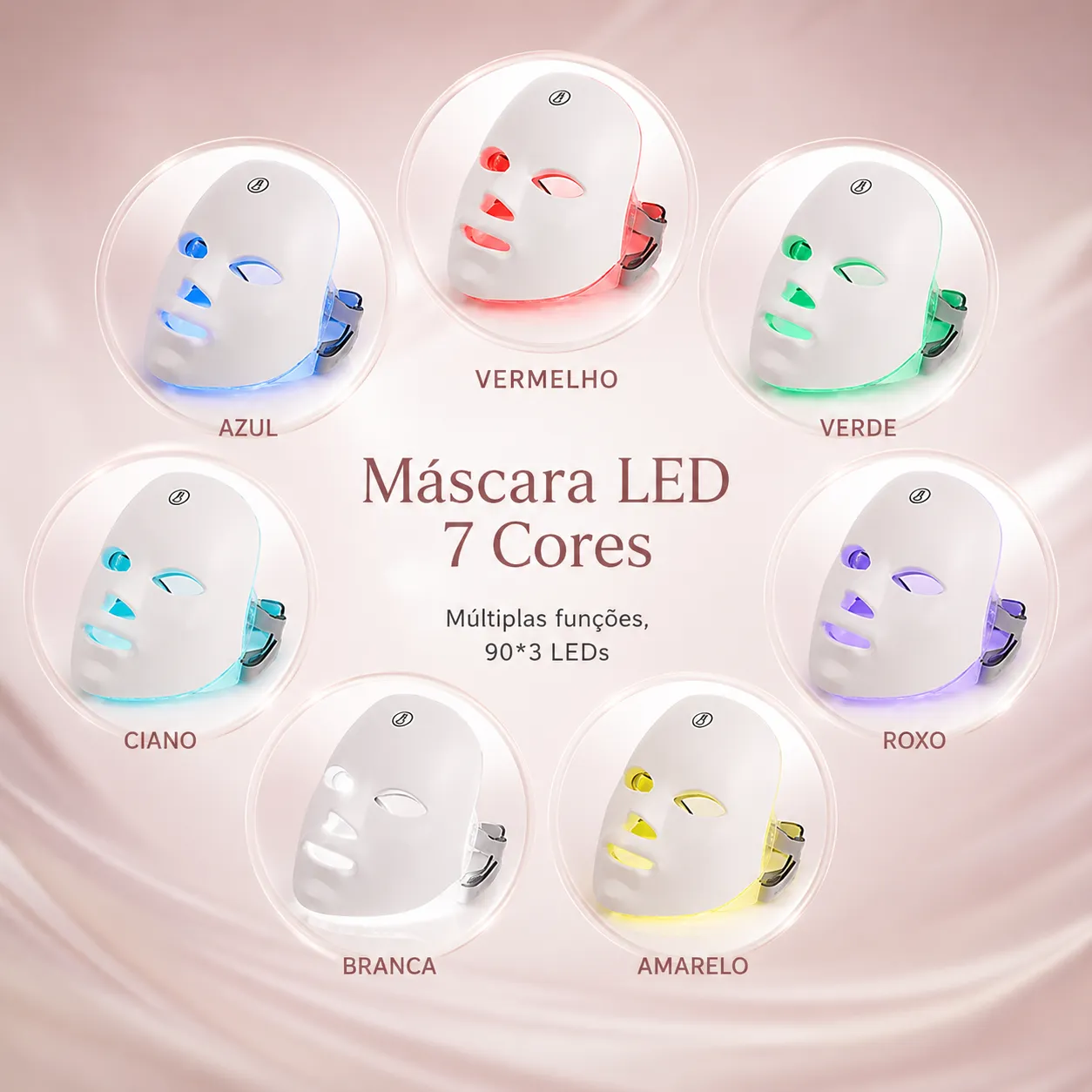 Máscara Facial LED 7 Cores – Fototerapia para Skincare em Casa
