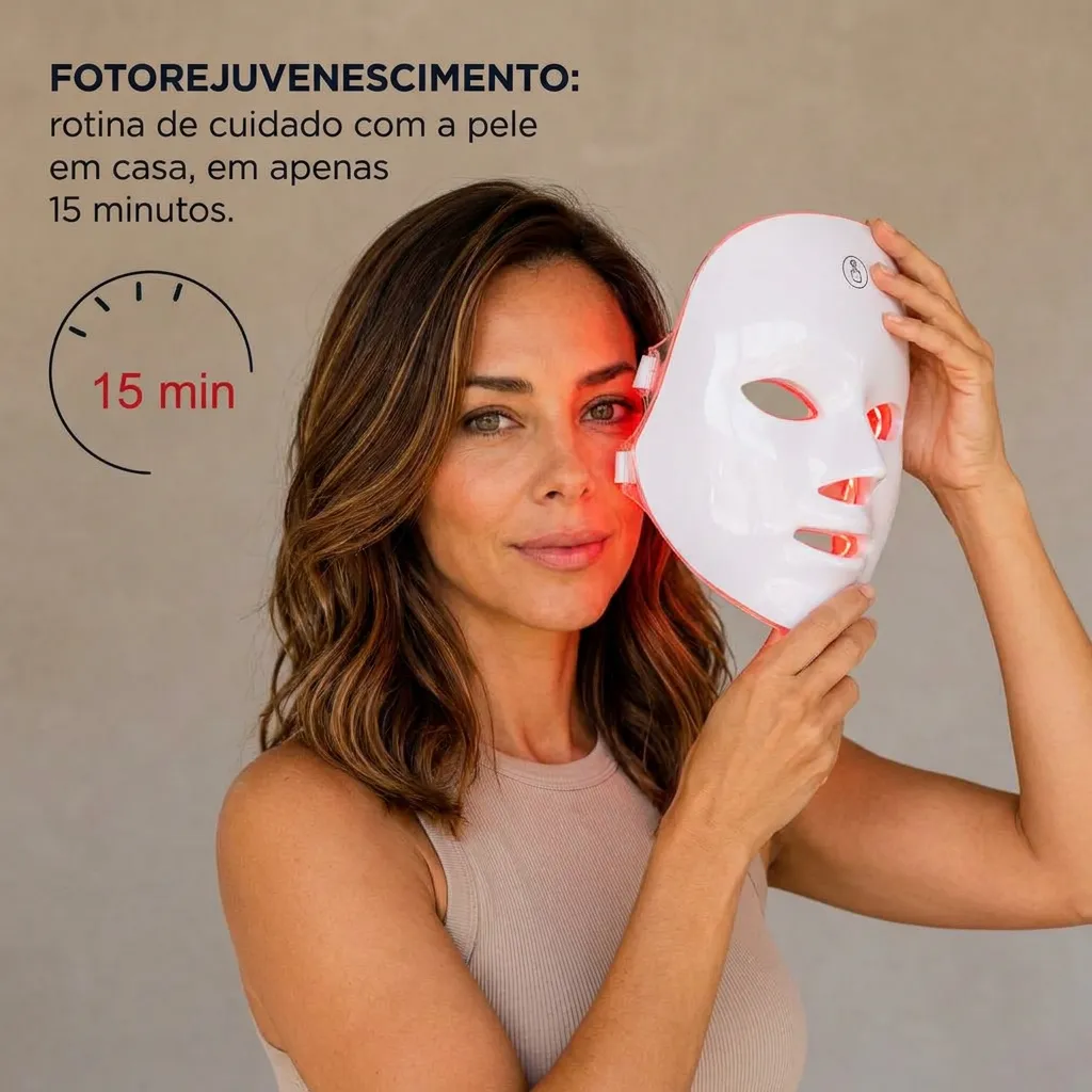 Máscara Facial LED 7 Cores – Fototerapia para Skincare em Casa