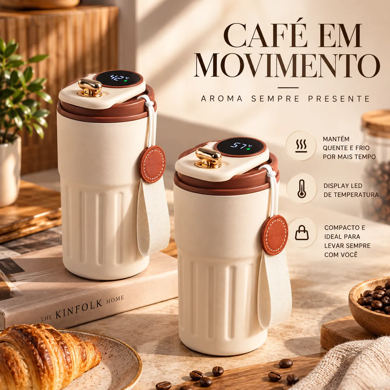 CoffeeSense 450 — Copo Térmico Inteligente com Display LED de Temperatura
