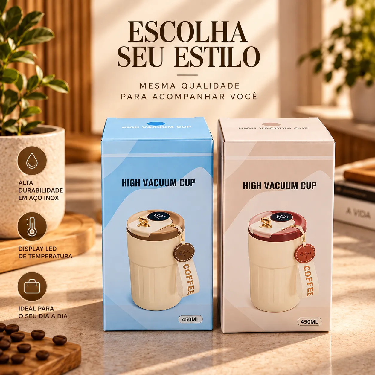 CoffeeSense 450 — Copo Térmico Inteligente com Display LED de Temperatura