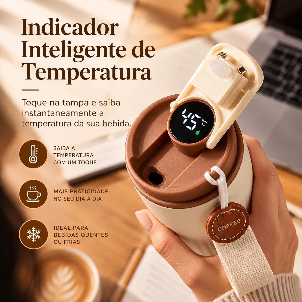 CoffeeSense 450 — Copo Térmico Inteligente com Display LED de Temperatura